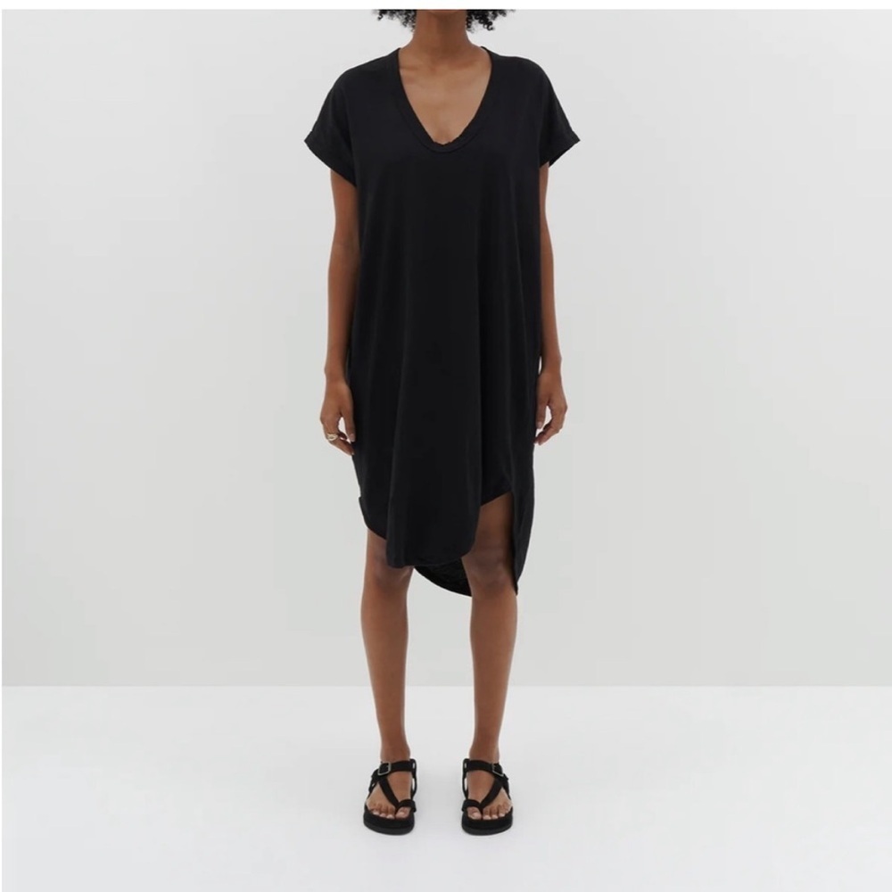 Bassike black scoop neck short sleeve organic cotton asymmetric hem midi dress
